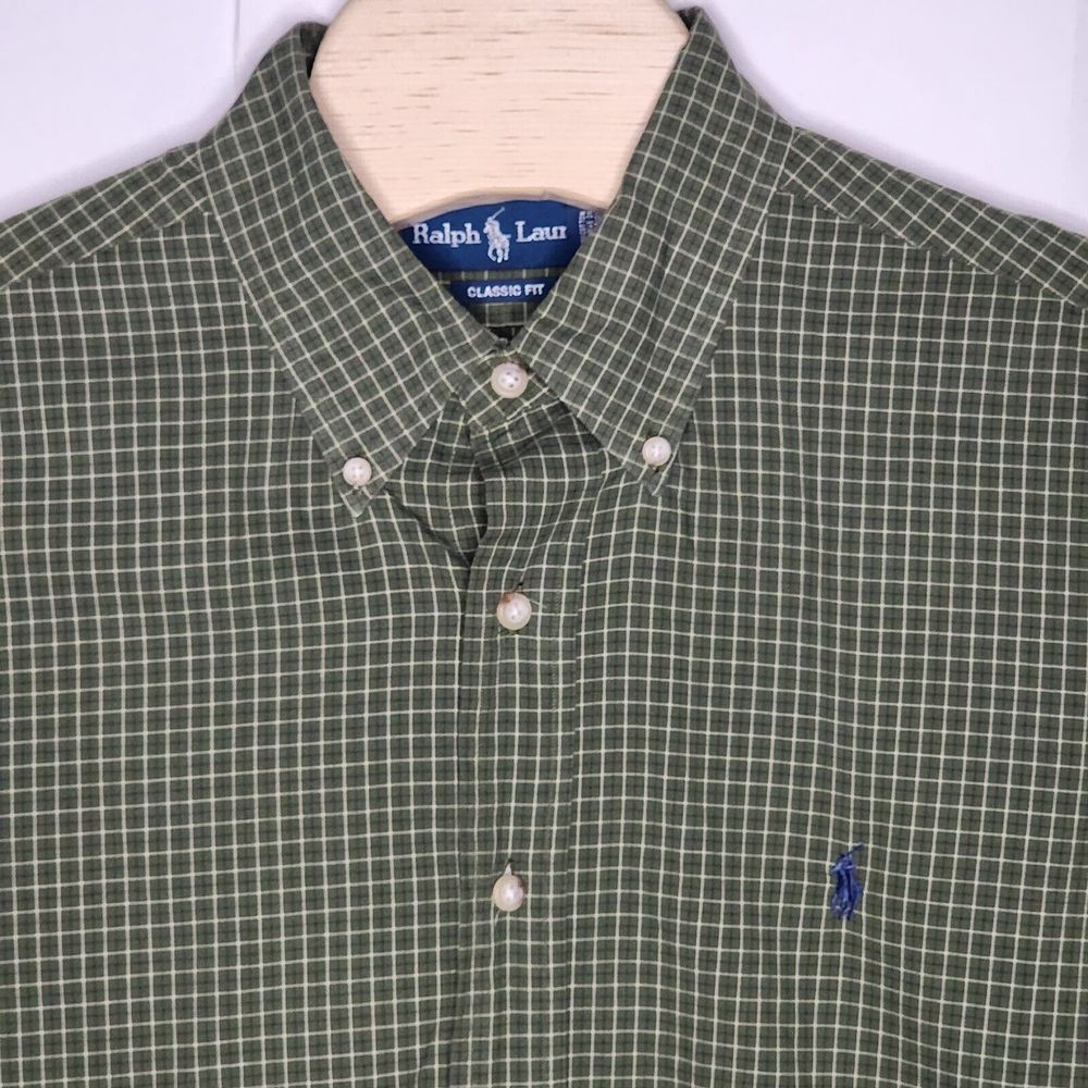 RALPH LAUREN PLAID BUTTON‎ FRONT SHIRT  POLO MENS XL CLASSIC FIT Green
